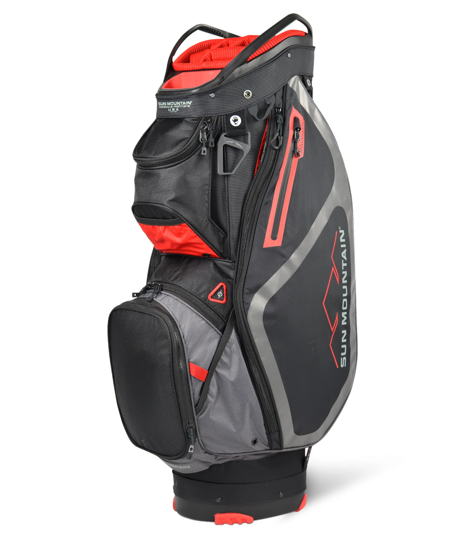 Sun Mountain Golf 2021 Maverick Cart Bag Sun Mountain Golf 2021 Maverick Cart Bag -Ozark Golf Shop 210370MaverickBlack Gun Red