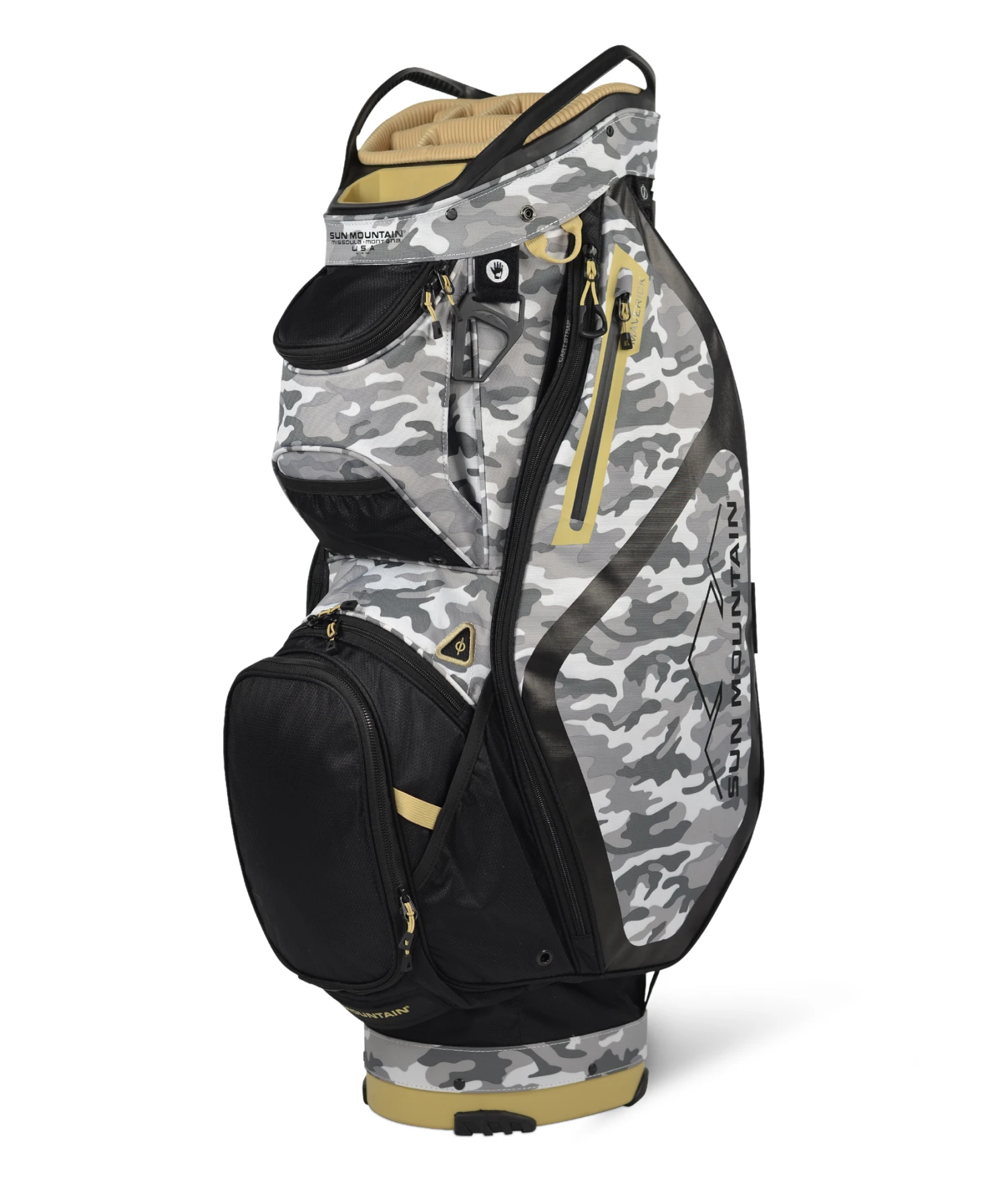 Sun Mountain Golf 2021 Maverick Cart Bag Sun Mountain Golf 2021 Maverick Cart Bag -Ozark Golf Shop 210371MaverickBlack GrayCamo Gold