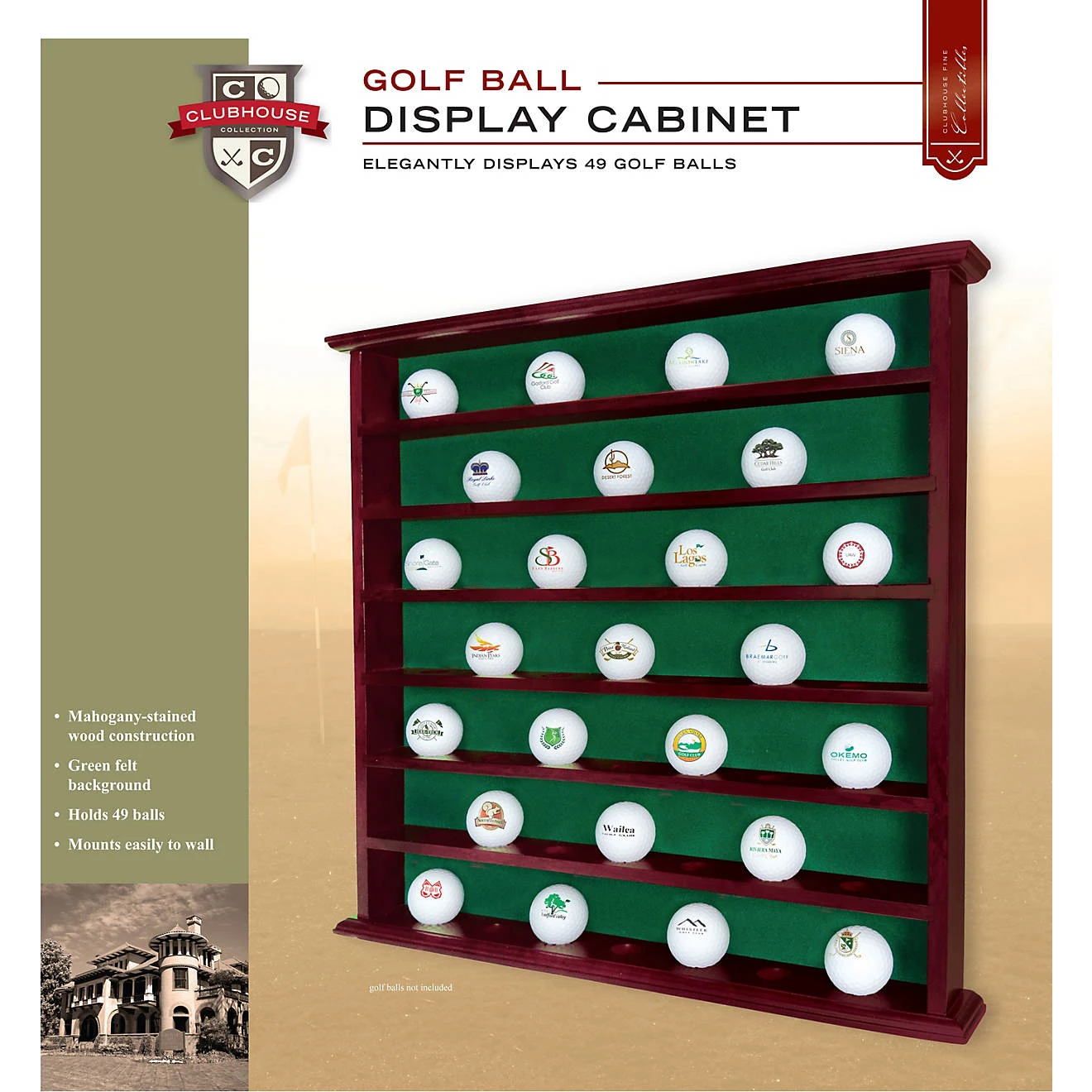 Golf Ball Display Cabinet - 49 Golf Balls Golf Ball Display Cabinet - 49 Golf Balls -Ozark Golf Shop ClubHouseGolfBallDisplay 49a